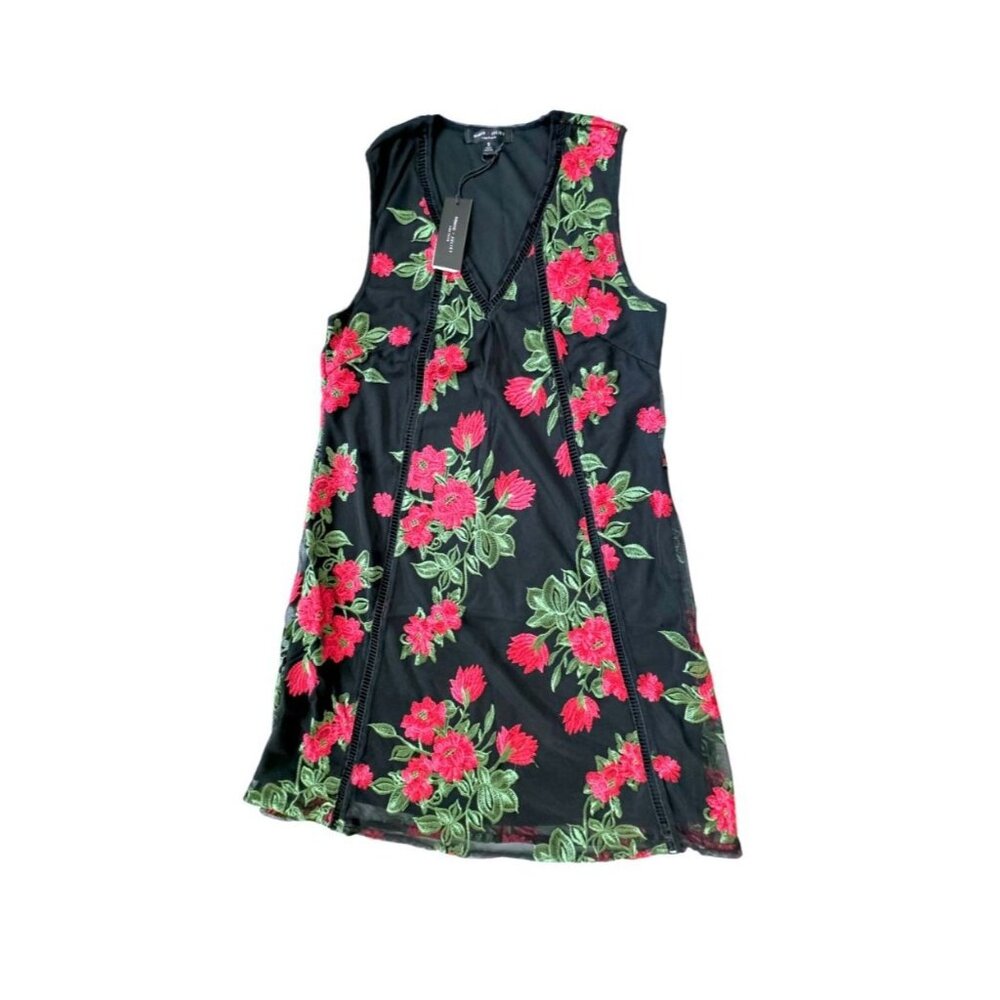 Romeo + Juliet Couture Women Black Red Floral Mesh Sleeveless Dress S NWT
